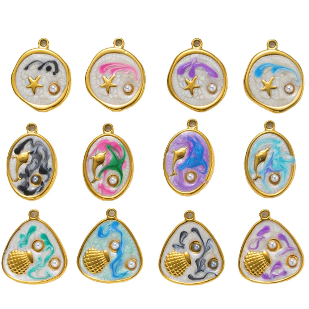 5-teiliges Edelstahl Charms Set Seestern golden für Schmuck DIY