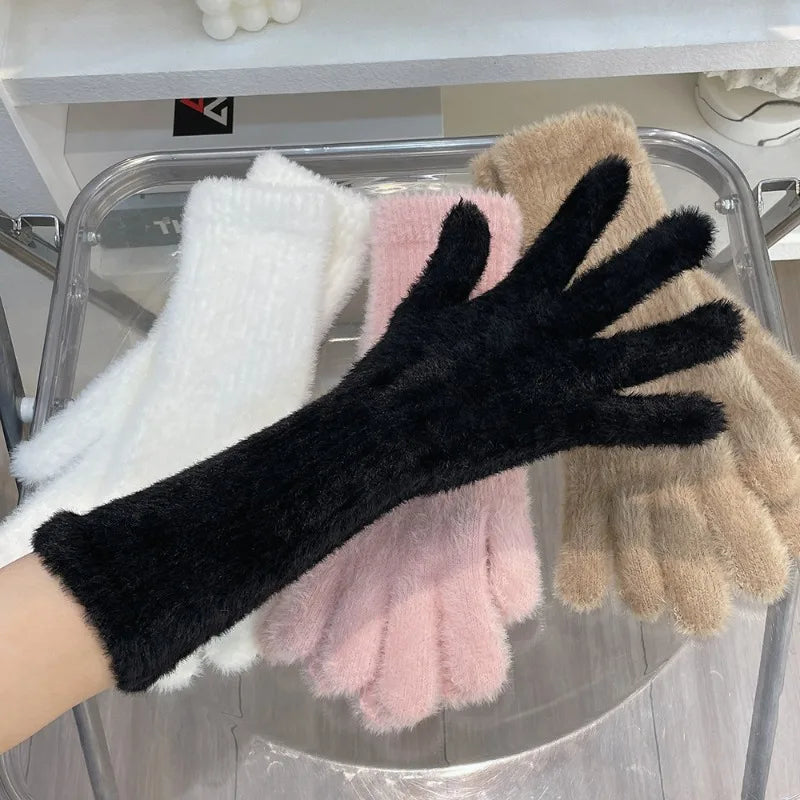 Warme Gestrickte Damen Handschuhe mit Nerz Wolle Schutz