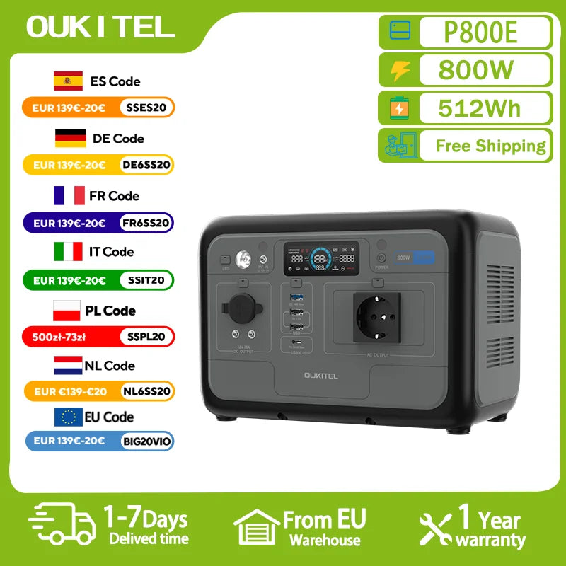 OUKITEL P800E Tragbare Powerstation 800W Solar Generator 512Wh