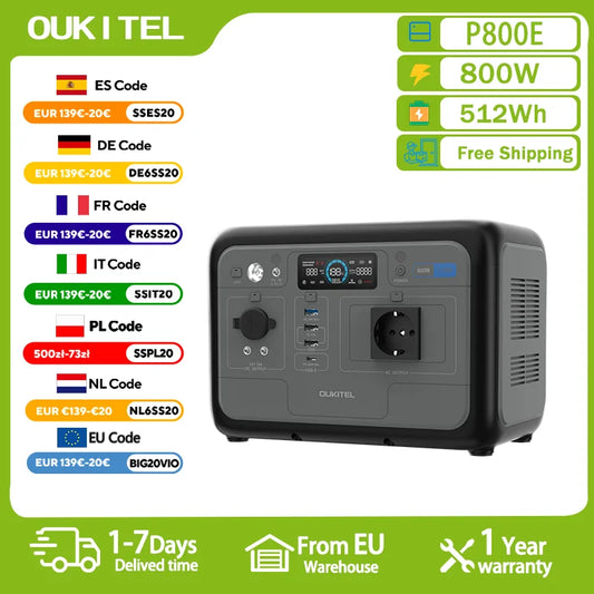 OUKITEL P800E Tragbare Powerstation 800W Solar Generator 512Wh