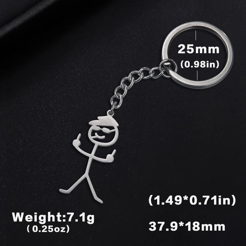 Stickman Schlüsselanhänger mit Mittelfinger Edelstahl für Auto - Tasche