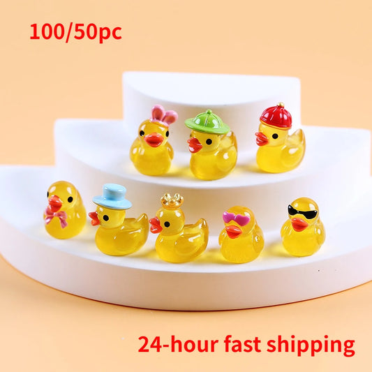 Mini Gelbe Leuchtende Enten Figuren 50 oder 100 Stück für Garten Deko