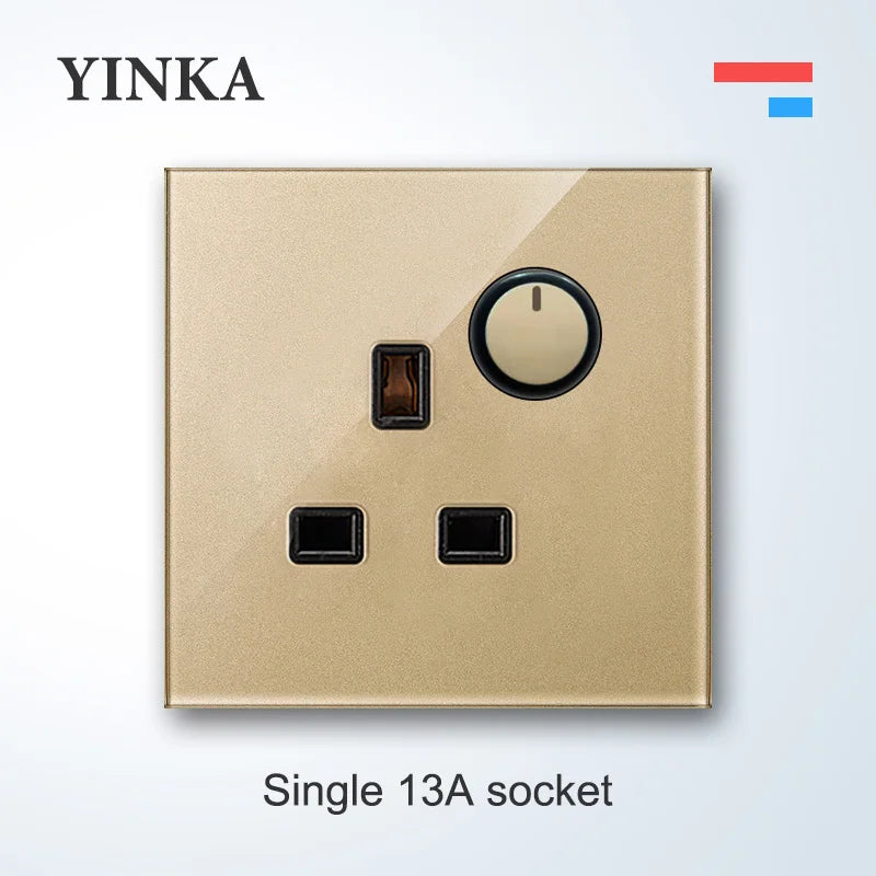 YINKA Lichtschalter mit goldener Glasscheibe für Zuhause EU Standard