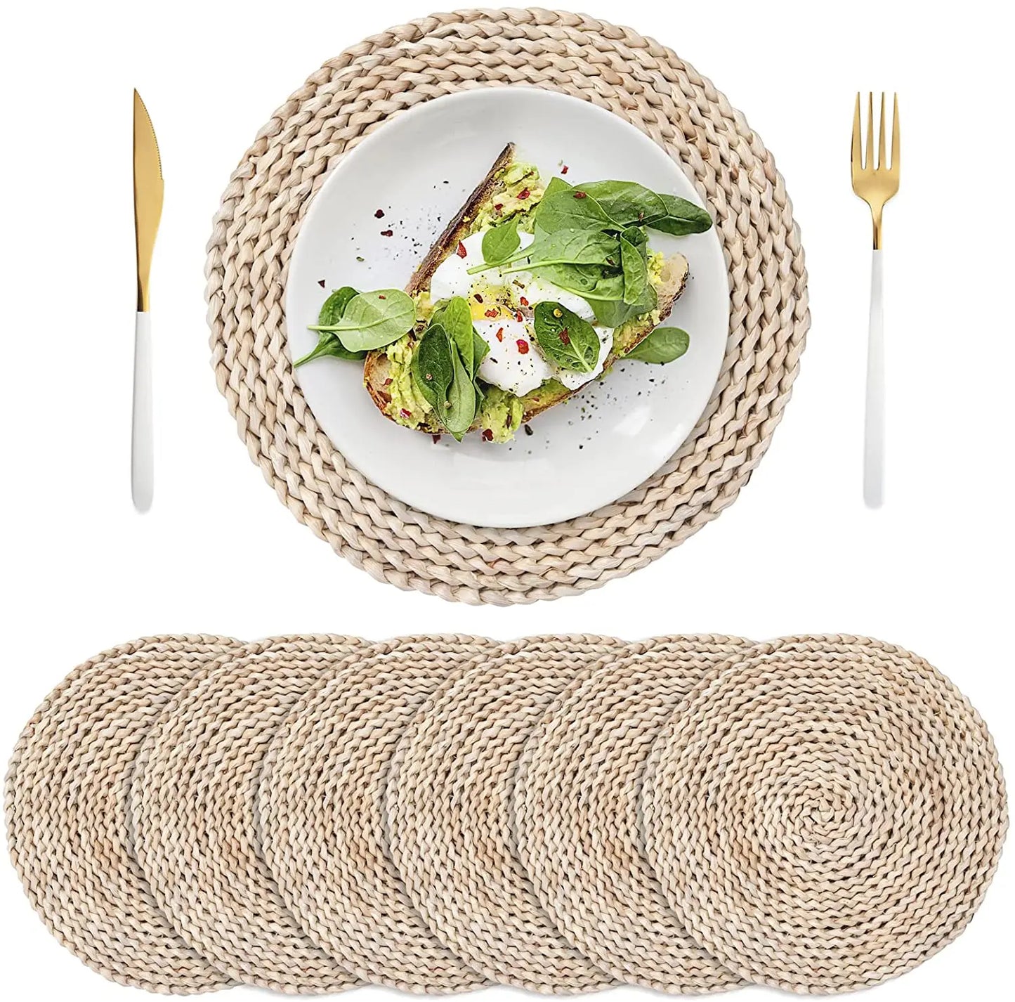 Handgeflochtene Runde Tischsets aus Rattan fuer Kueche Esszimmer