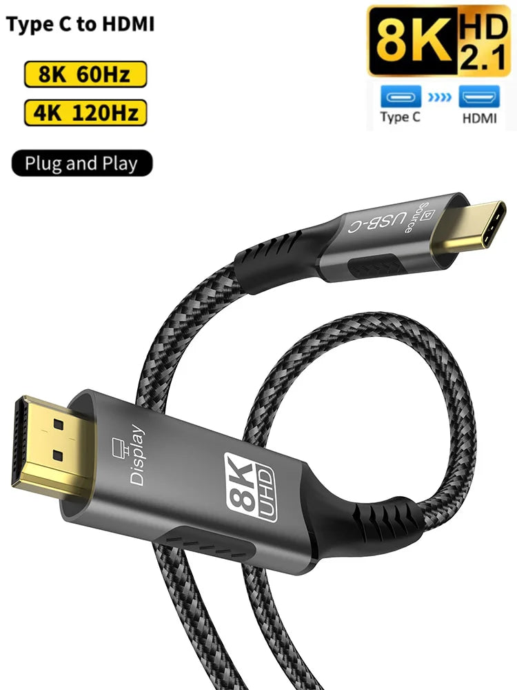 8K USB C auf HDMI 2.1 Kabeladapter 8K60Hz Typ C auf HDMI für Laptop Beamer