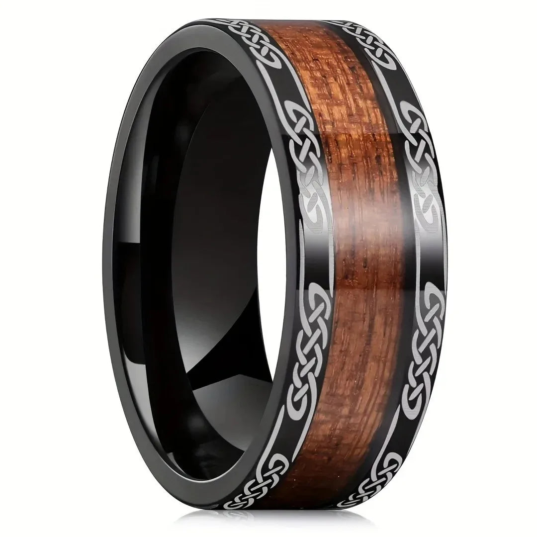 Elegante Herren Edelstahlring 8mm mit Bernstein Inlay