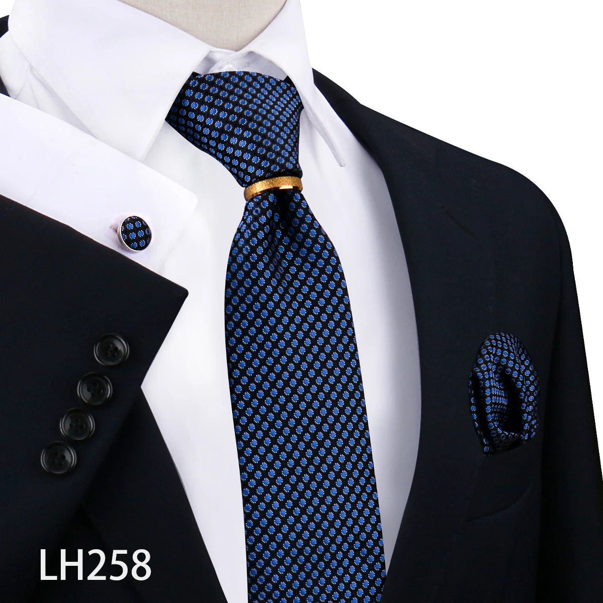 Herren Krawattenset Gold Ring, Manschettenknöpfe, Einstecktuch Festlich