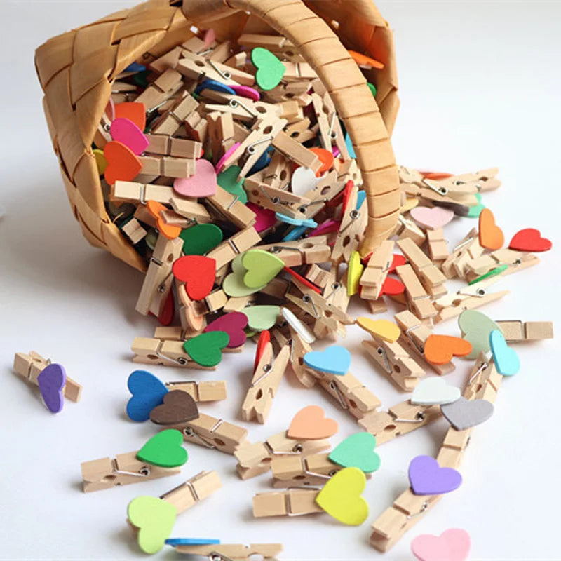 50x Holz Herz Foto Clips für DIY Deko, Hochzeit, Notizen Wohnkultur