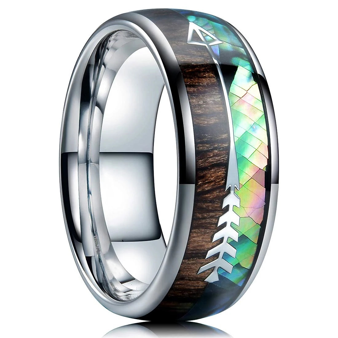 Elegante Herren Edelstahlring 8mm mit Bernstein Inlay