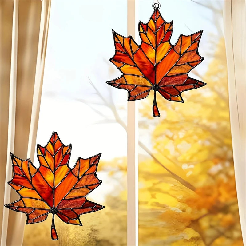 Buntglas Ahornblatt Sonnenfänger für Fenster Deko Weihnachten Herbst
