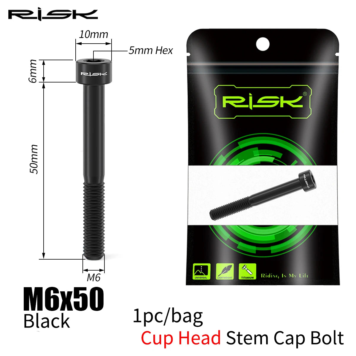 Fahrrad Titan Schraube M6x30-M6x50 für Headset Vorbau Bremssattel Inbus Kopf