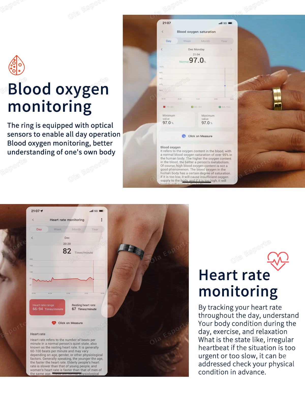 Wasserdichter Smart Ring mit Herzfrequenz und Blutdruck Sensor