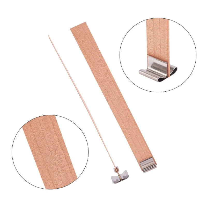 Kerzendocht Holz mit Clip Basis 30 oder 50 Stück Rauchfrei für DIY Kerzen