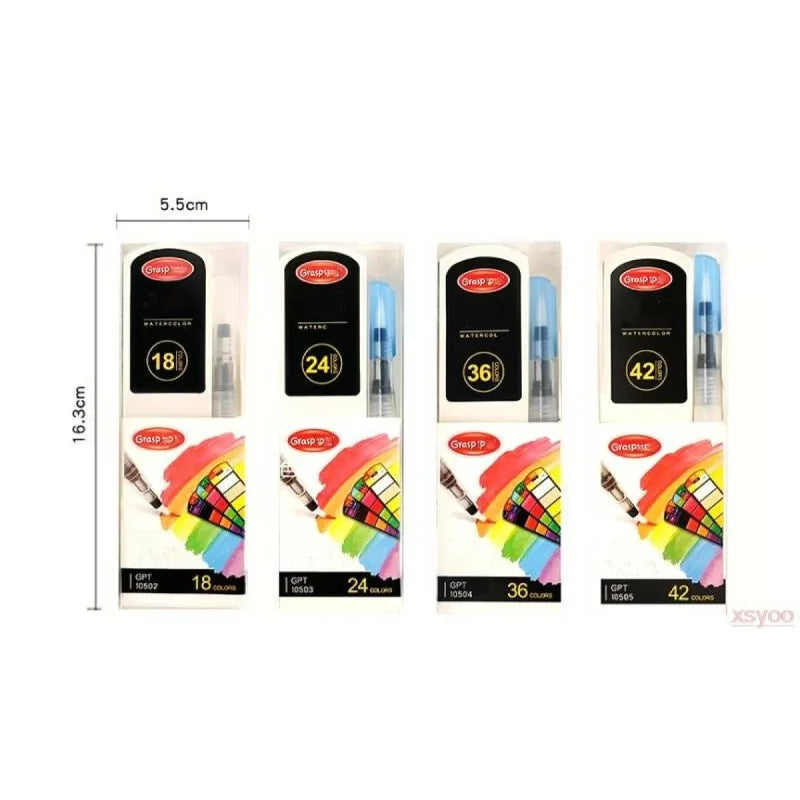 Faltbares Aquarell Set 18/24/36/42 Farben mit Wasserpinsel für Reisen