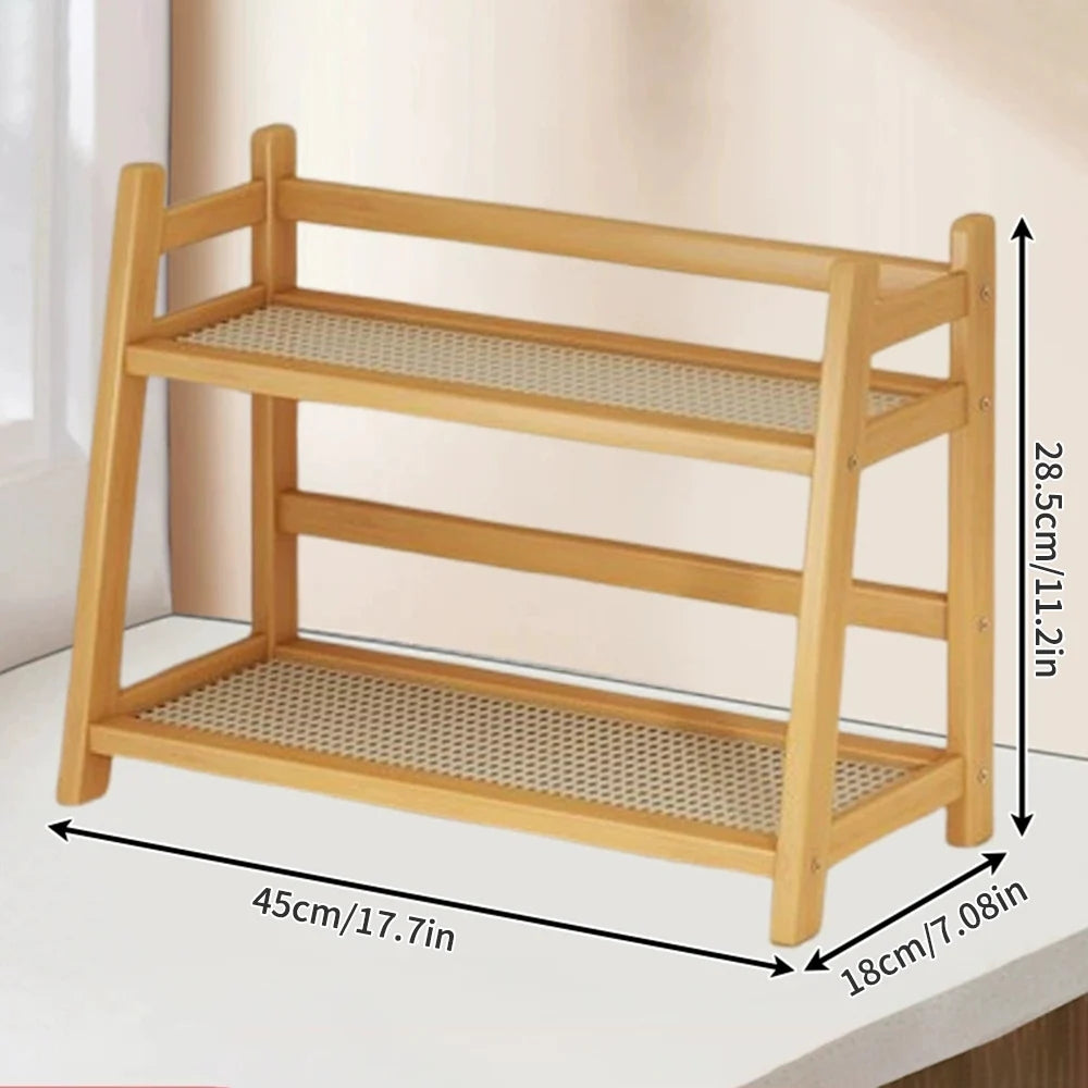 Praktisches 2-lagiges Bambus-Regal für vielseitige Aufbewahrung