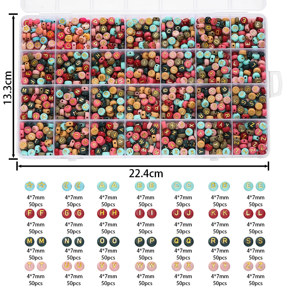 1400 Acryl Buchstabenperlen A-Z 7mm DIY Schmuckherstellung Zubehör