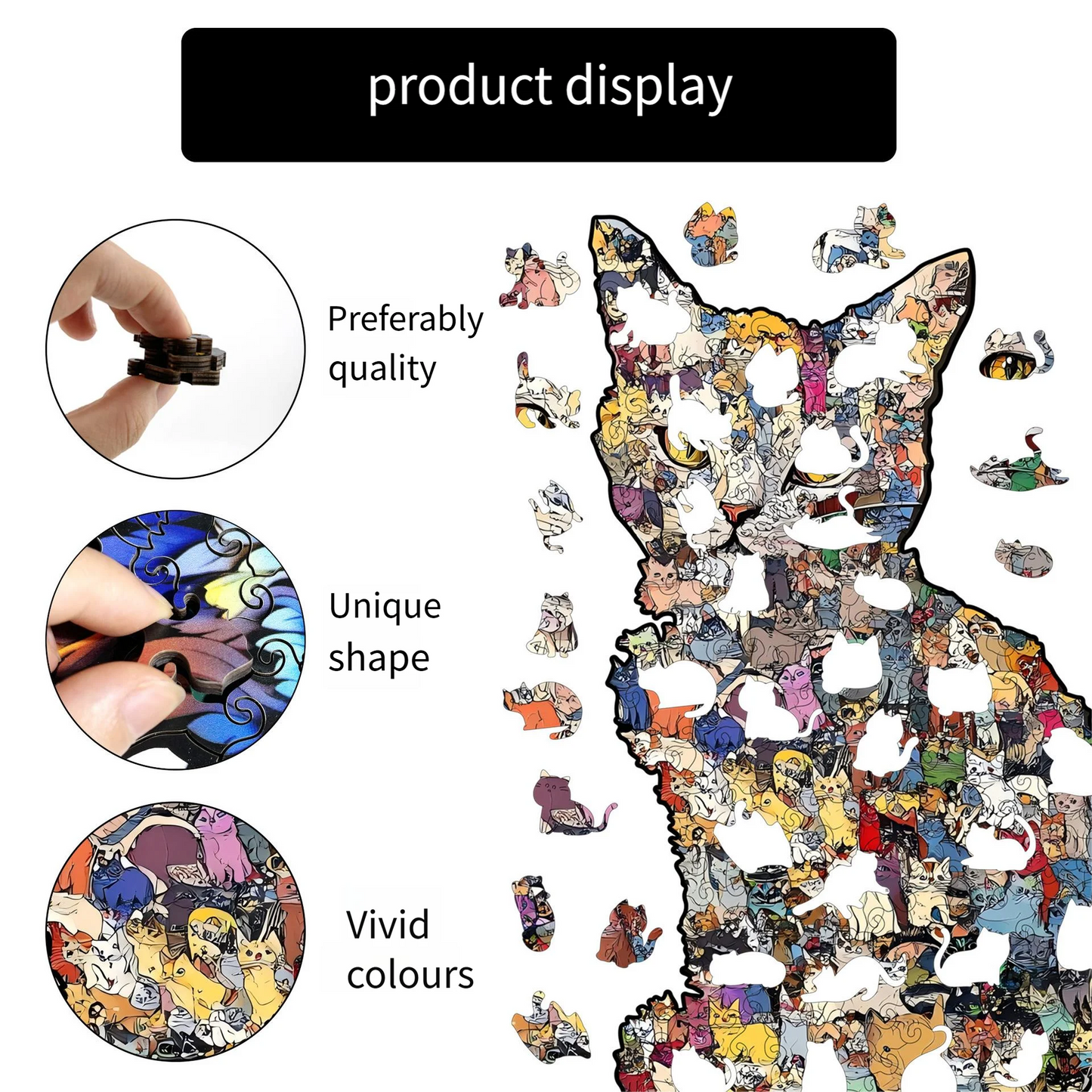 Kreatives 3D Holzpuzzle Katzenform als Sparbank und Denkspiel