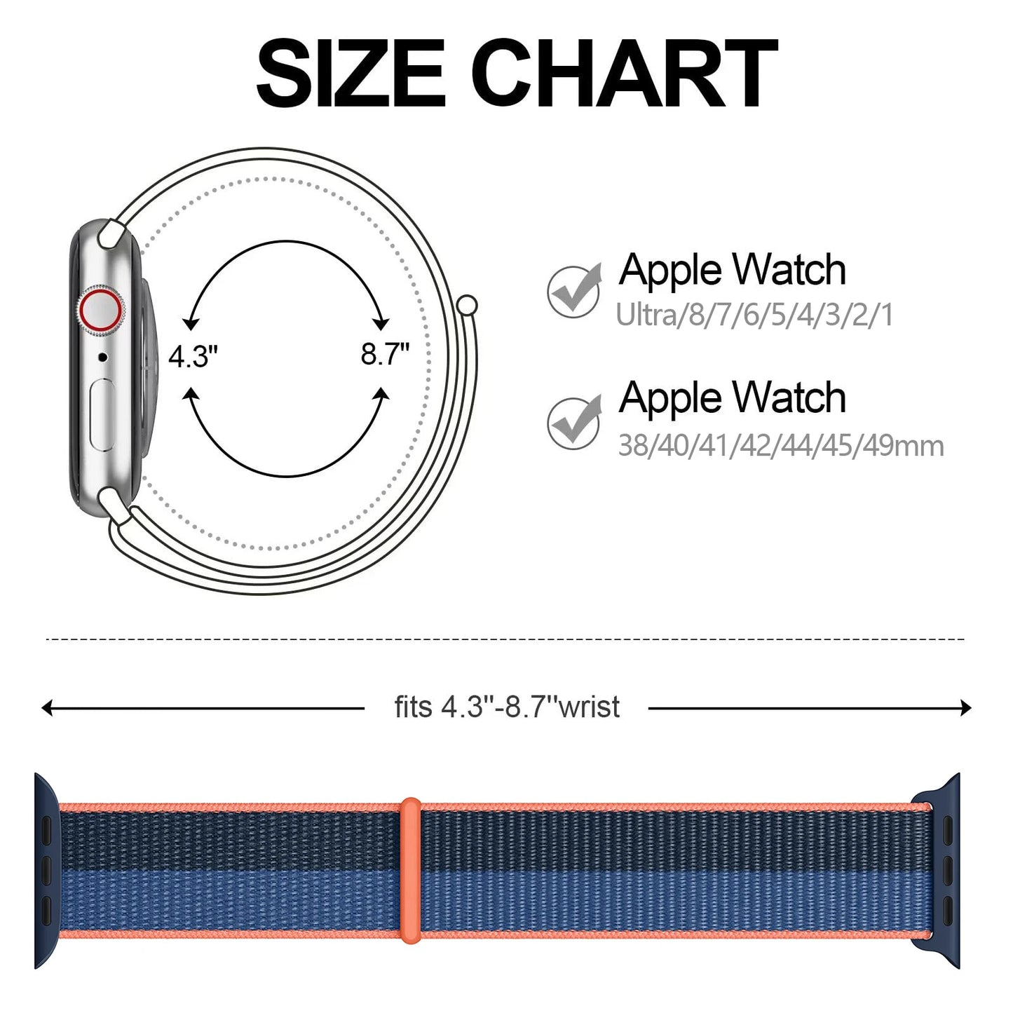 Nylon Schlaufenarmband für Apple Watch alle Serien und Größen