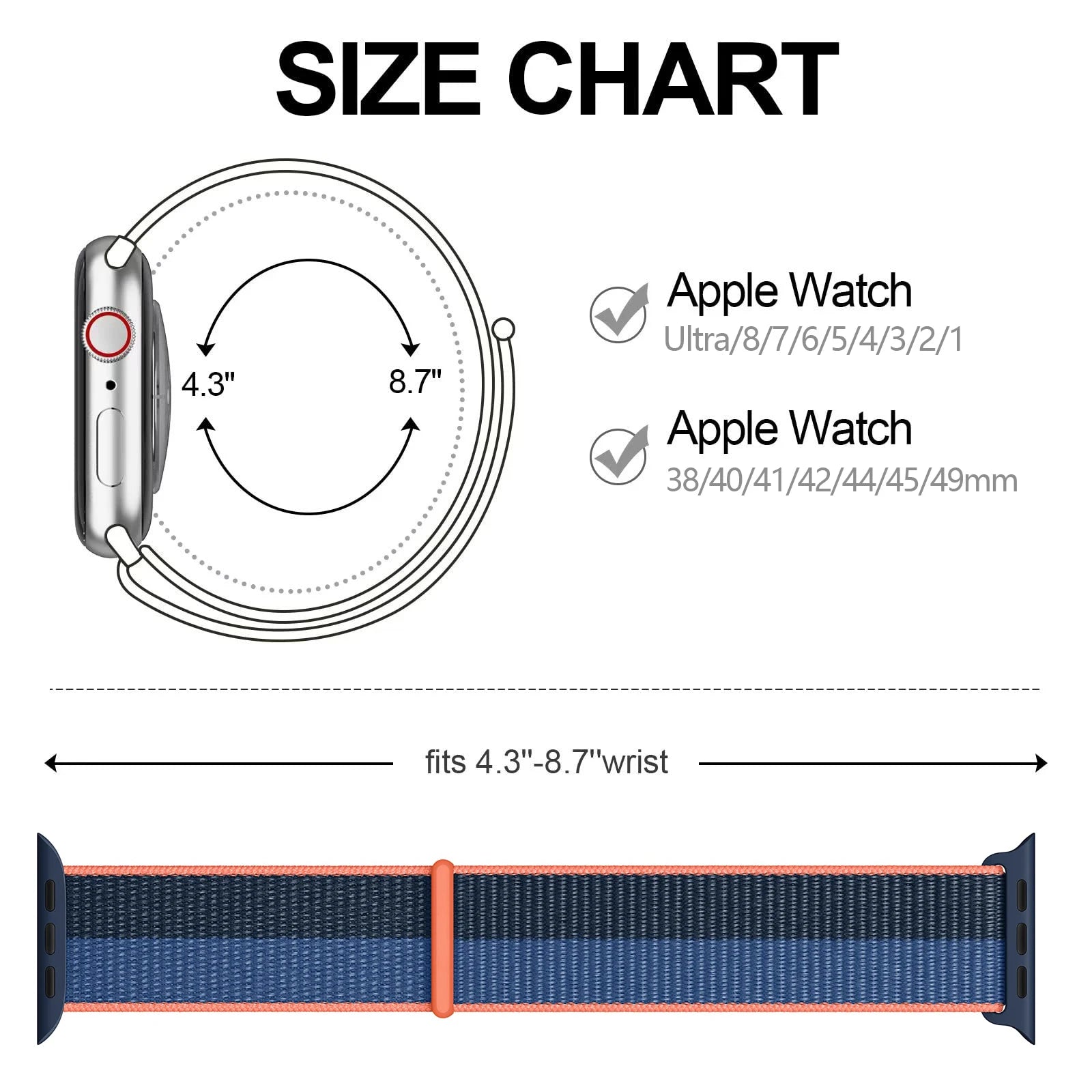 Nylon Schlaufenarmband für Apple Watch alle Serien und Größen