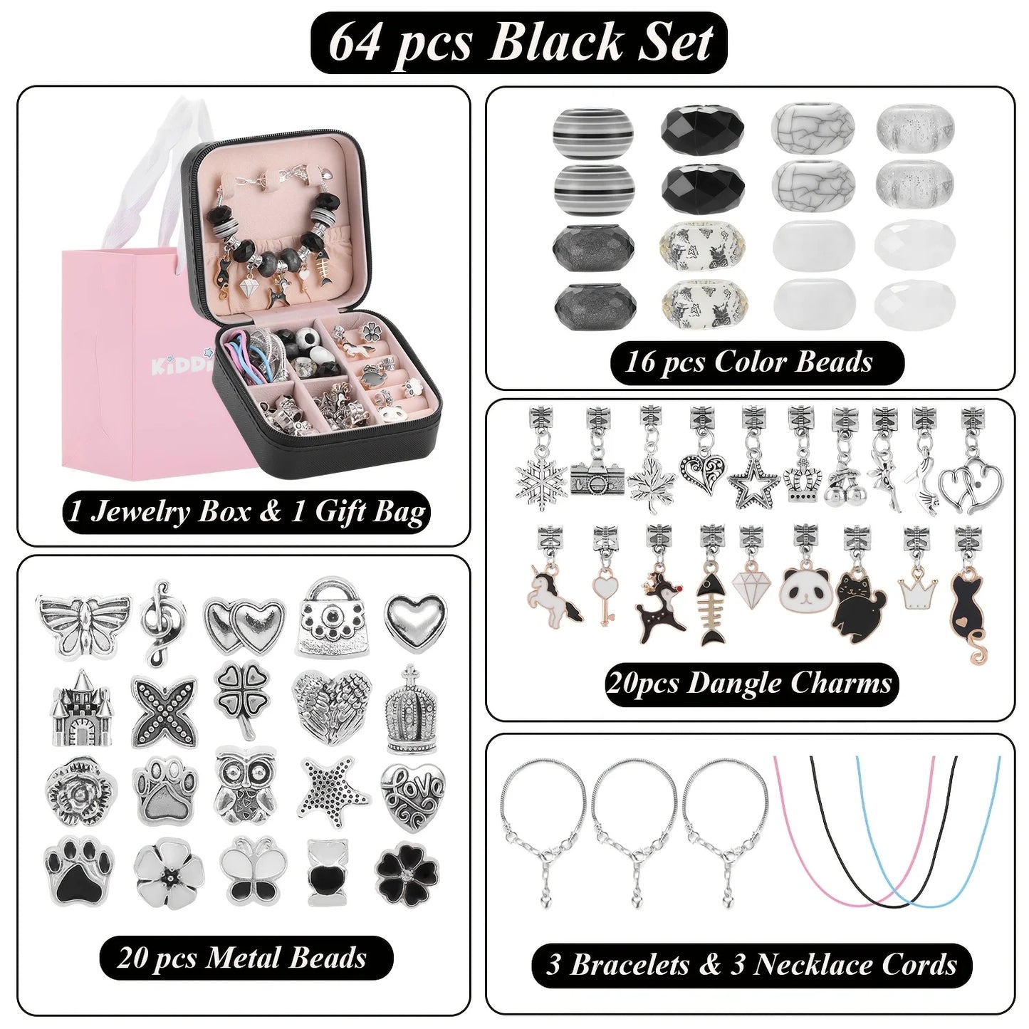 64tlg Set schwarze Katzen Panda Charms DIY Schmuck Armband Zubehör