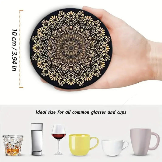 8er Set Holzuntersetzer mit Mandala Muster – Rutschfest und Dekorativ