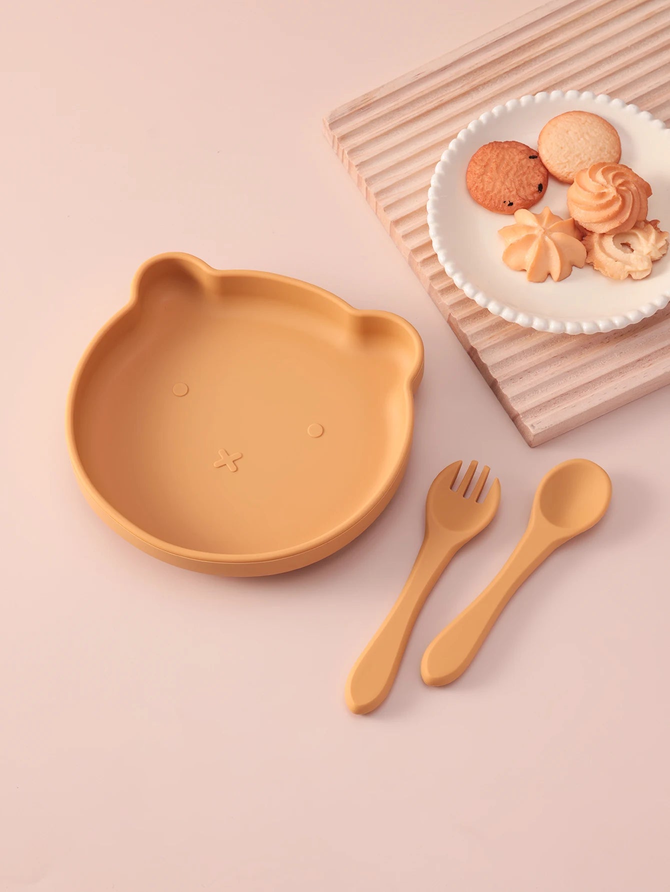 3-teiliges Babygeschirr Set mit Saugnäpfen Löffel und Gabel BPA-frei