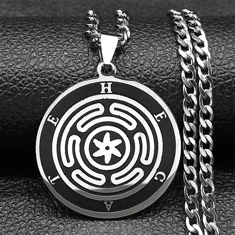 Edelstahl Halskette mit Hekate Rad Anhänger Silber für Damen