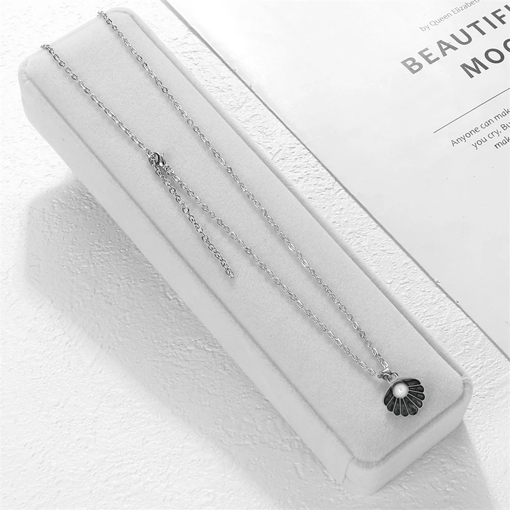 Boho Muschel Perlenanhänger Halskette mit verstellbarer O Kette