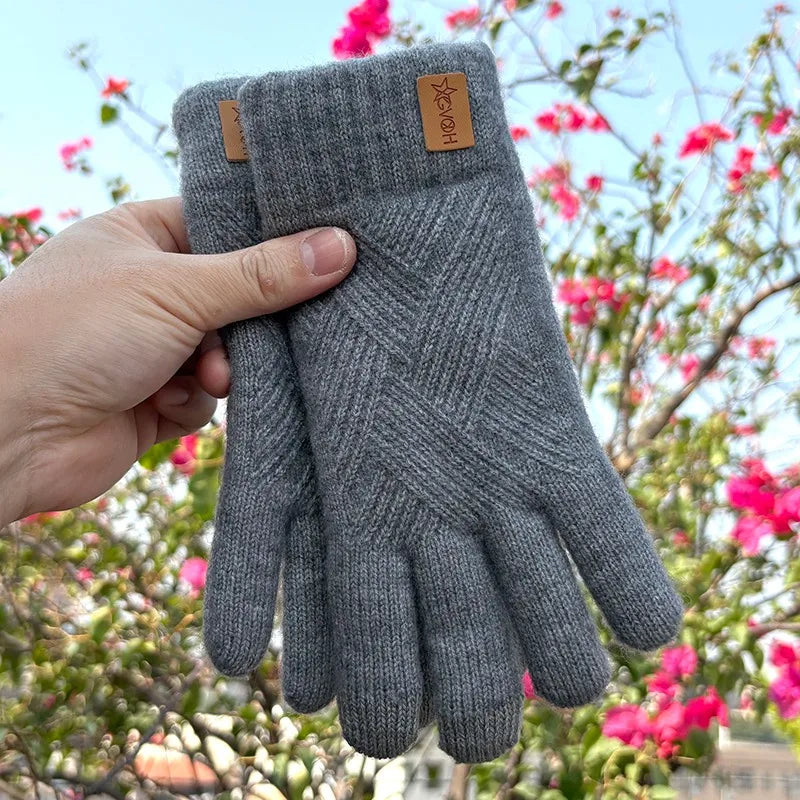 Warme Damen Alpaka Strickhandschuhe mit Fleecefutter und Touchscreen
