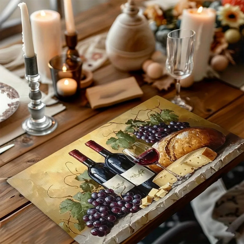 6-teiliges Leinen Tischset mit Vintage Design für Tischschutz