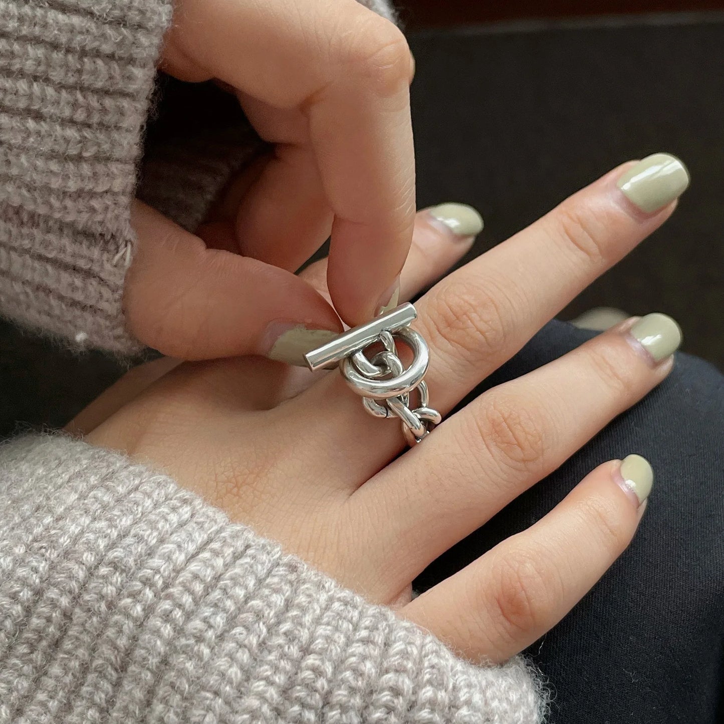 Verstellbarer Silberring mit hohlen Linien, stylischer Punk-Schmuck Unisex