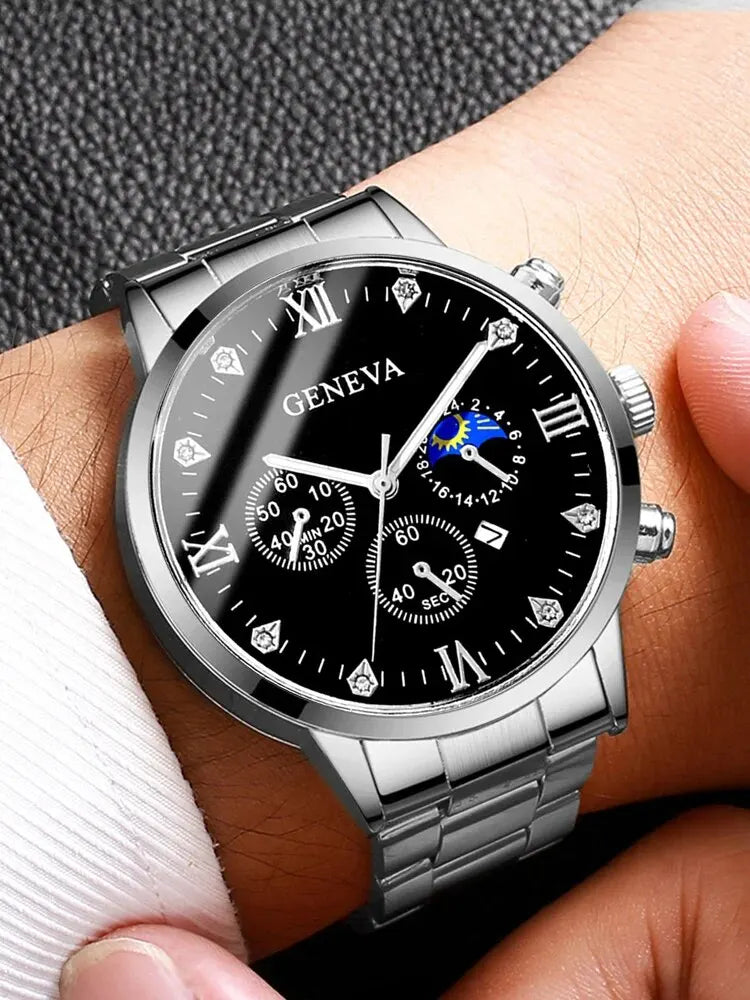 Herren Business Uhr Set: Quarzuhr mit Kalender und Armband