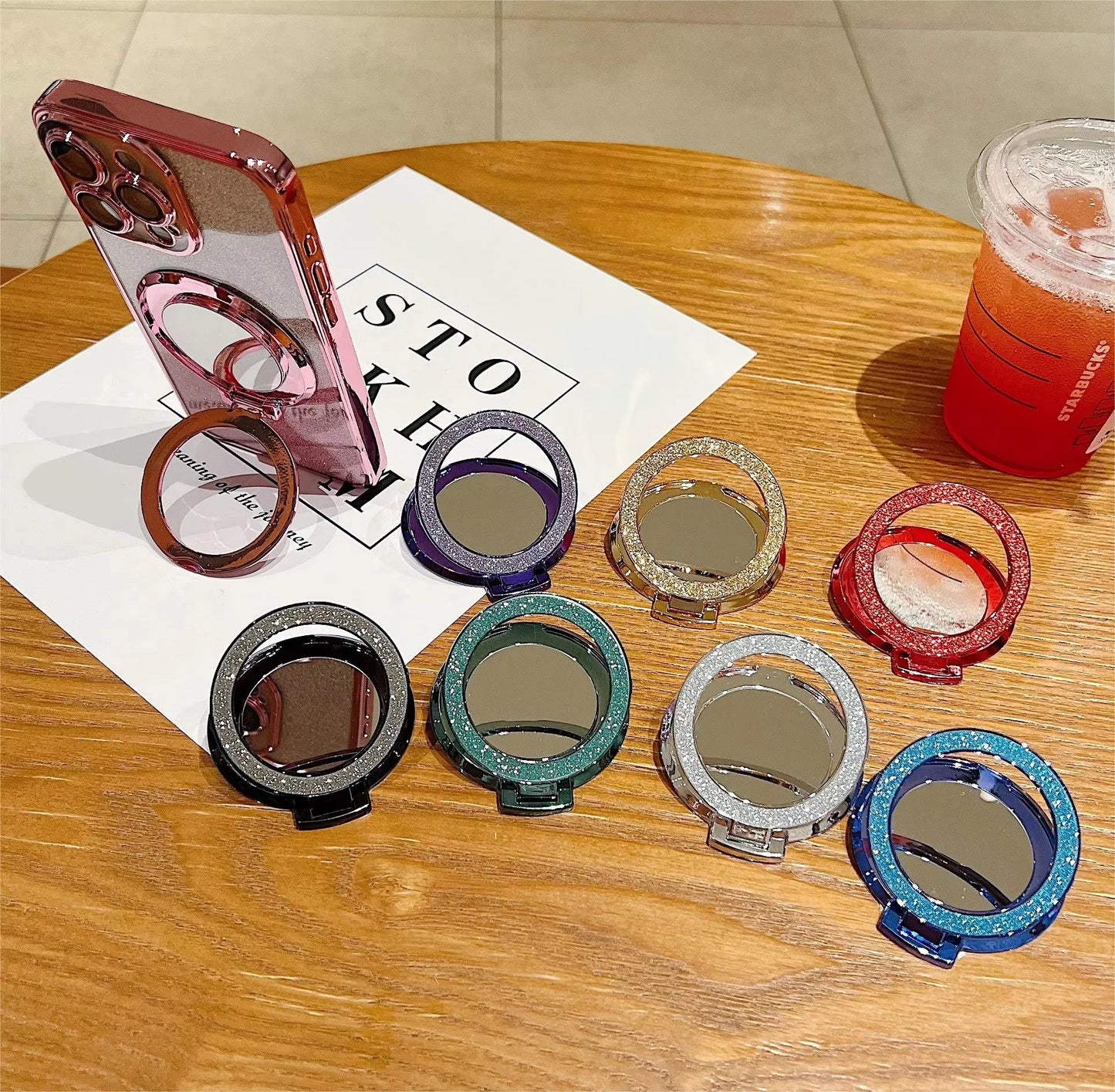 Magnetischer Handy Halter mit Ring Glitzer Spiegel Universal Smartphone