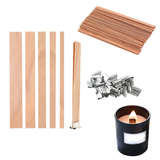Kerzendocht Holz mit Clip Basis 30 oder 50 Stück Rauchfrei für DIY Kerzen