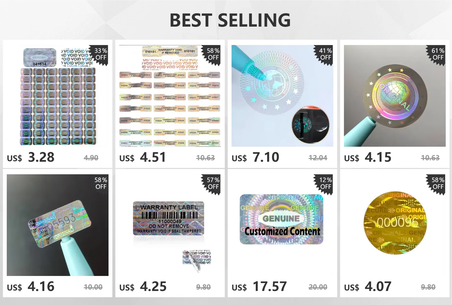 Manipulationssichere holografische Aufkleber mit Barcode 3x15 cm