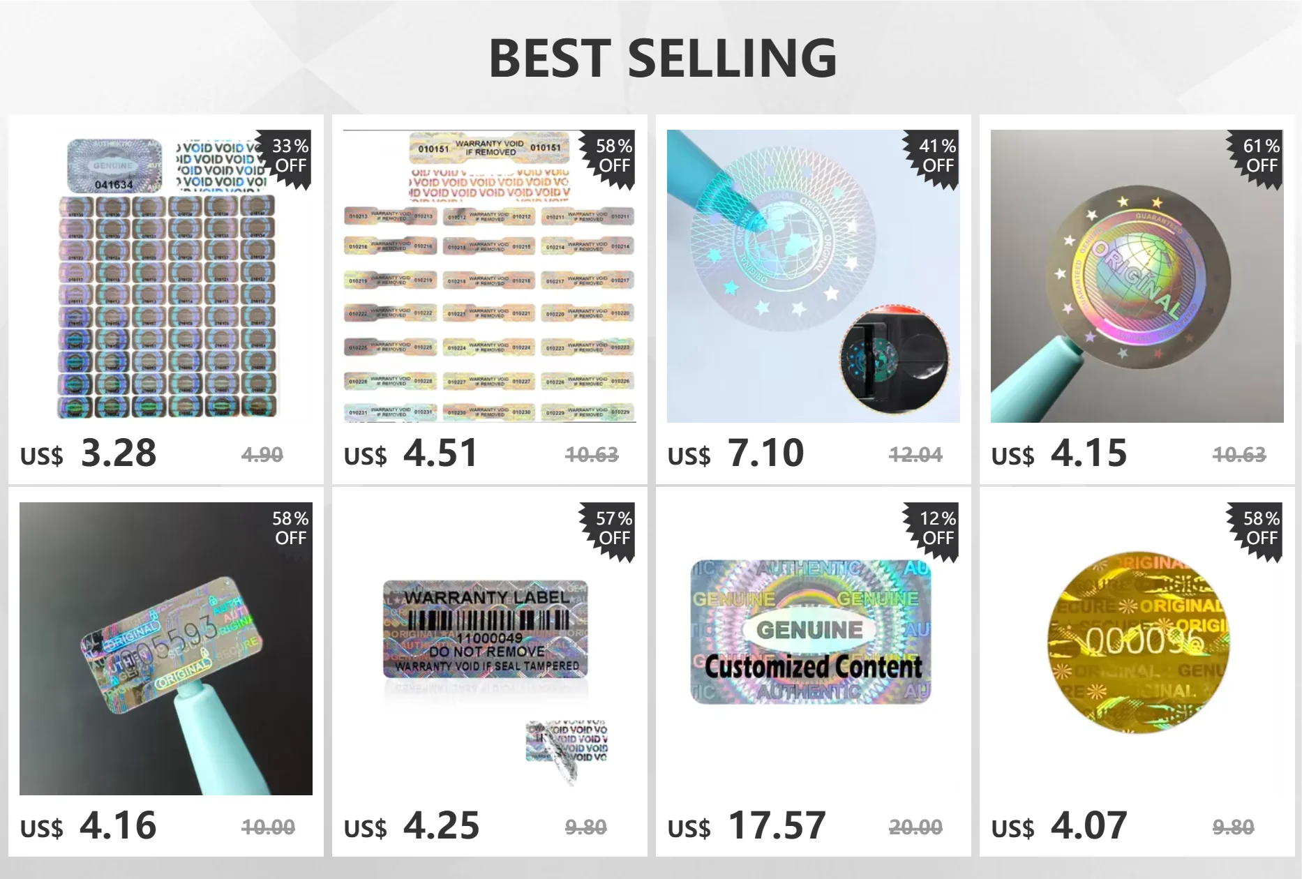 Manipulationssichere holografische Aufkleber mit Barcode 3x15 cm