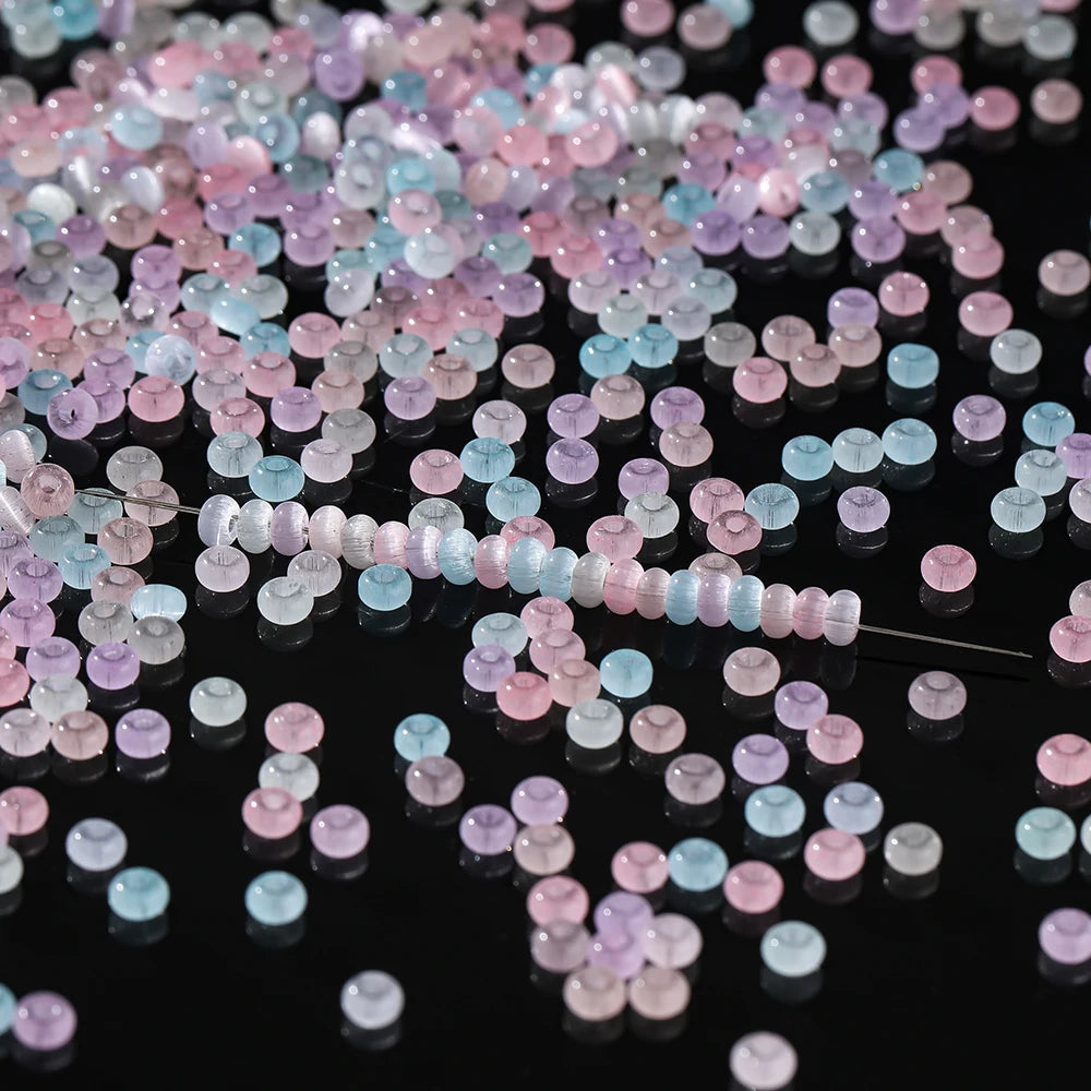 Bunte 4mm Glas Katzenaugen Rocailles Perlen für DIY Schmuck