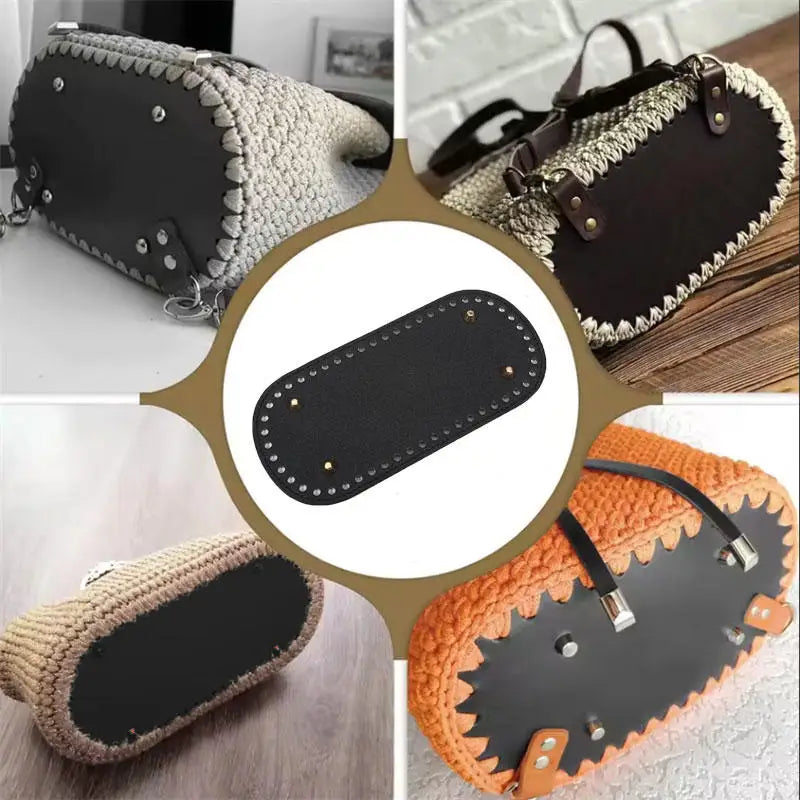 PU Leder Taschenboden 21,5x10cm für Gestrickte Taschen, mit Löchern