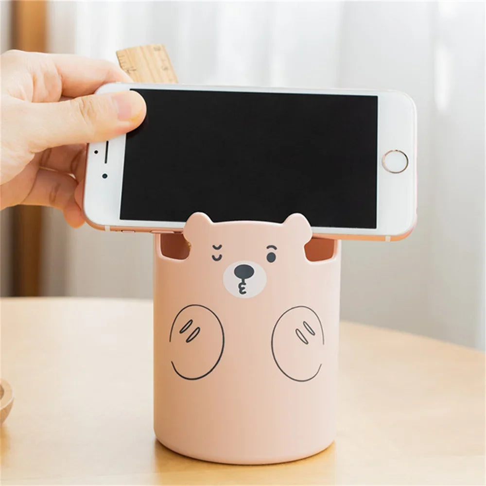 Mini Bleistifthalter Kawaii Cartoon Bär Schreibtisch Organizer Telefonhalter