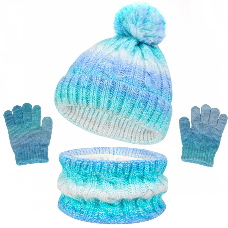 3-teiliges Kinder Winter Set mit Hut Schal Handschuhe warmes Fleecefutter
