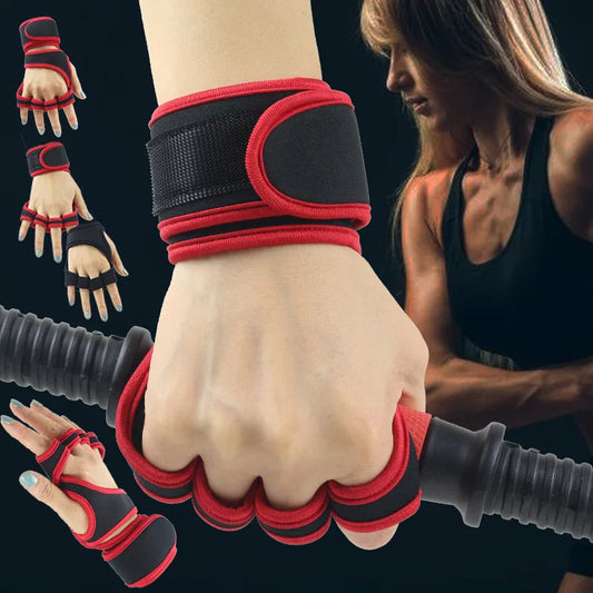 Halbfinger Fitnesshandschuhe mit Handgelenkschutz rutschfest für Training