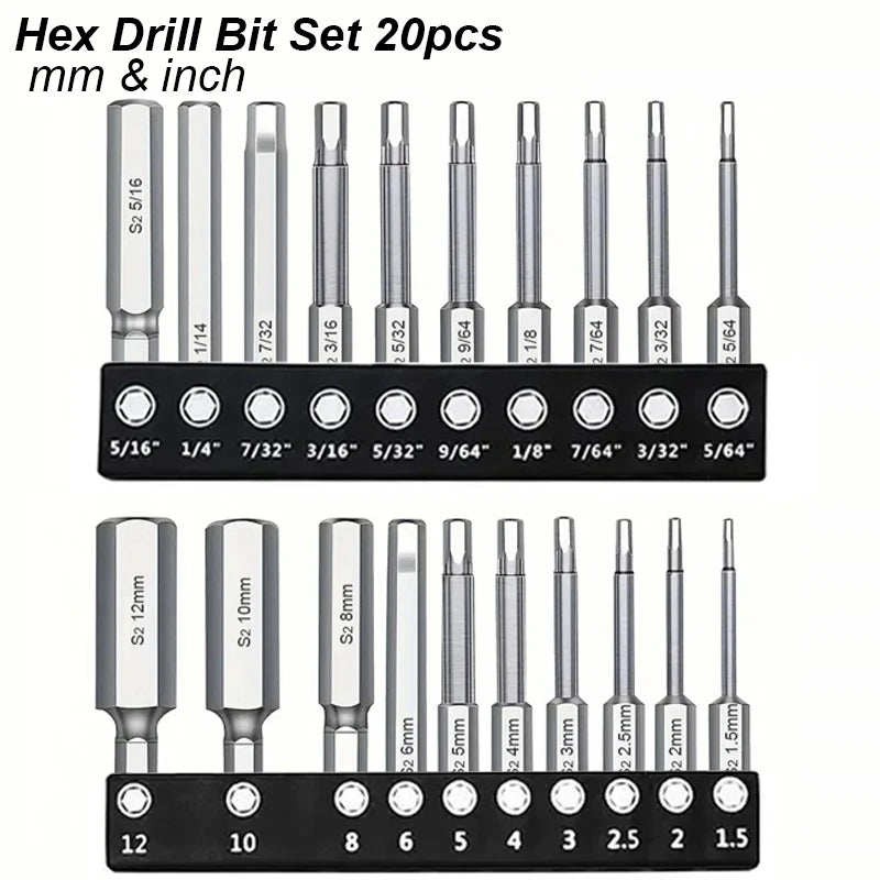 Magnetisches Hex Inbusschlüssel Bit Set aus S2 Stahl – Metrisch - Imperial, robust