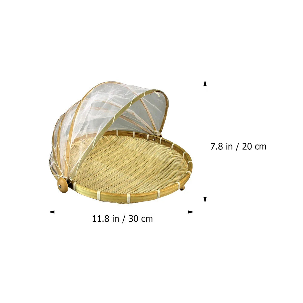 Runder Handgewebter Bambus Korb mit Insektenschutz für Lebensmittel