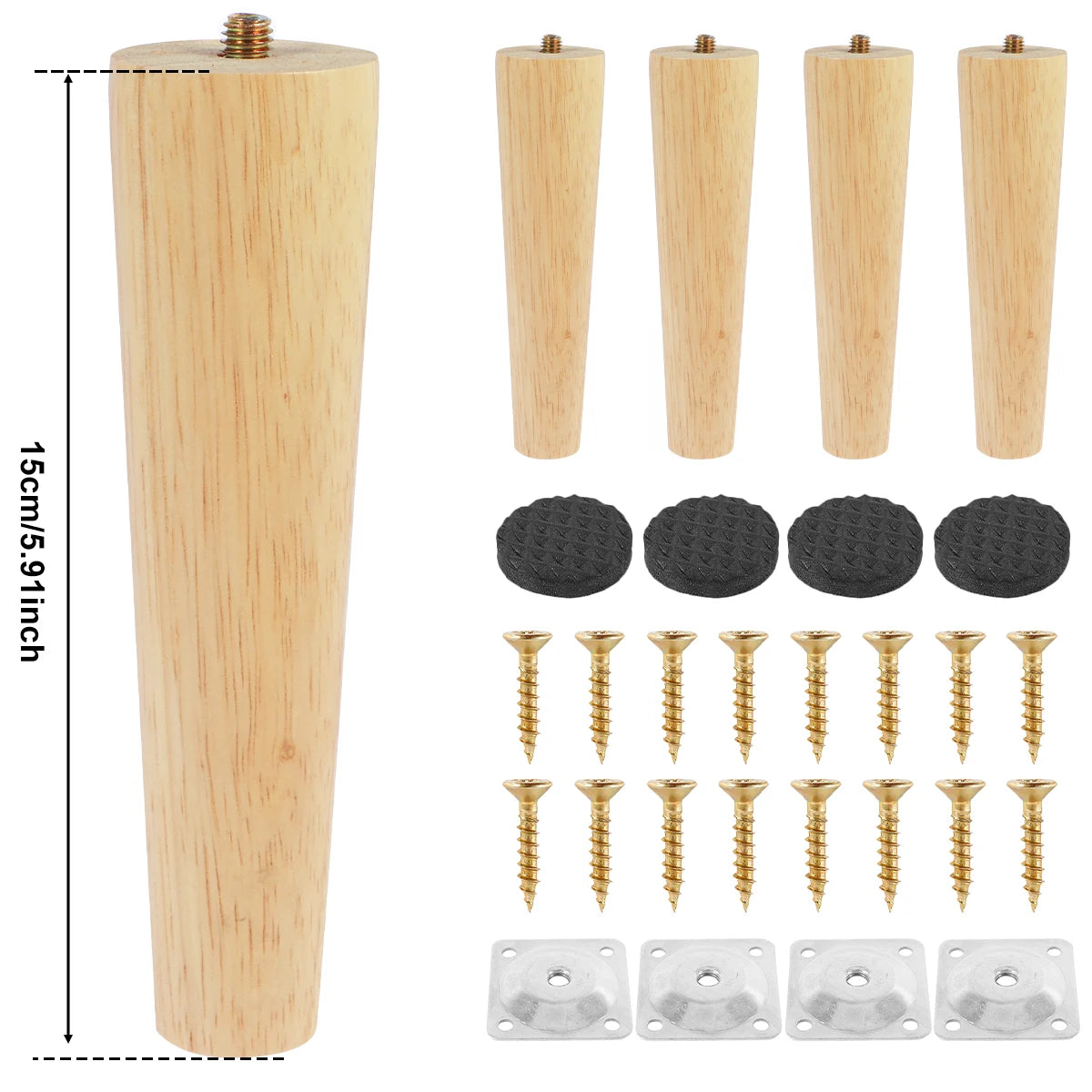 4er Set Möbelbeine aus Holz 8-25 cm mit Schrauben für Sofa und Tisch