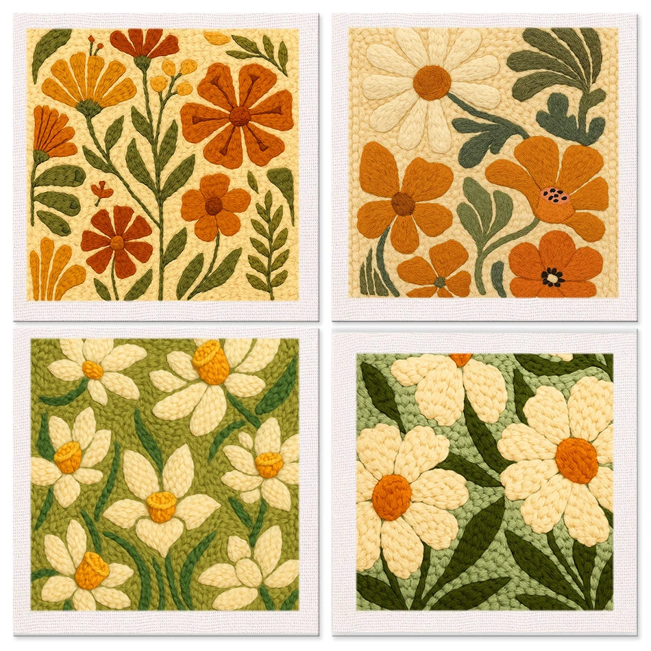 25x25cm Quadratisches Lochnadel-Set für Anfänger mit Rahmen Blumenmuster