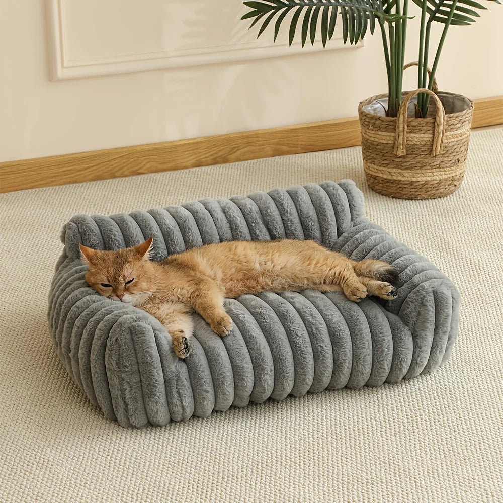 KEMORELA 1 gestreiftes Katzenschlafsofa aus weichem Polyester, atmungsaktiv für alle Jahreszeiten, geeignet zum Schlafen kleiner bis mittlerer Katzen-Yabubest - Home & More