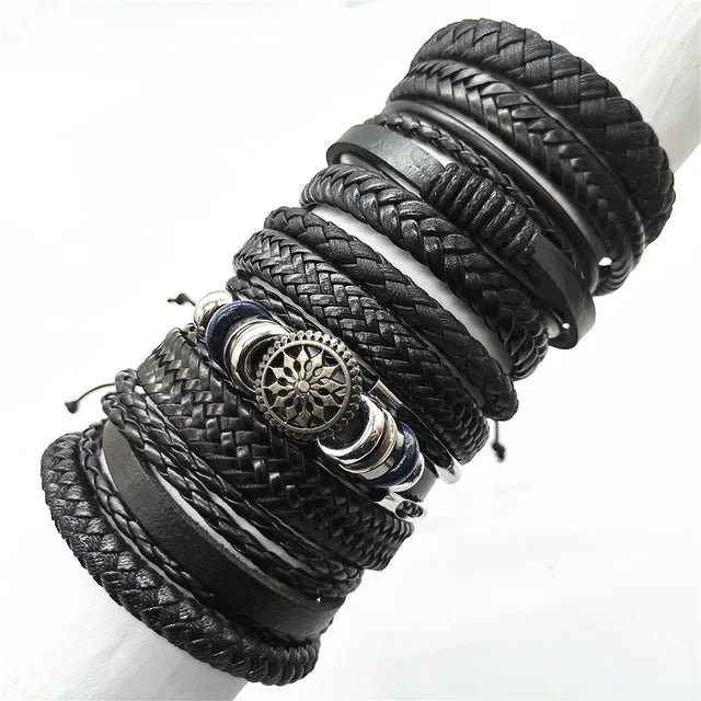 10 Stück Schwarze Lederarmbänder Handgewebt Verstellbar Unisex Schmuck