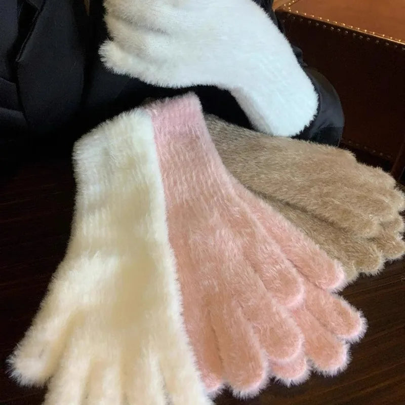 Warme Gestrickte Damen Handschuhe mit Nerz Wolle Schutz