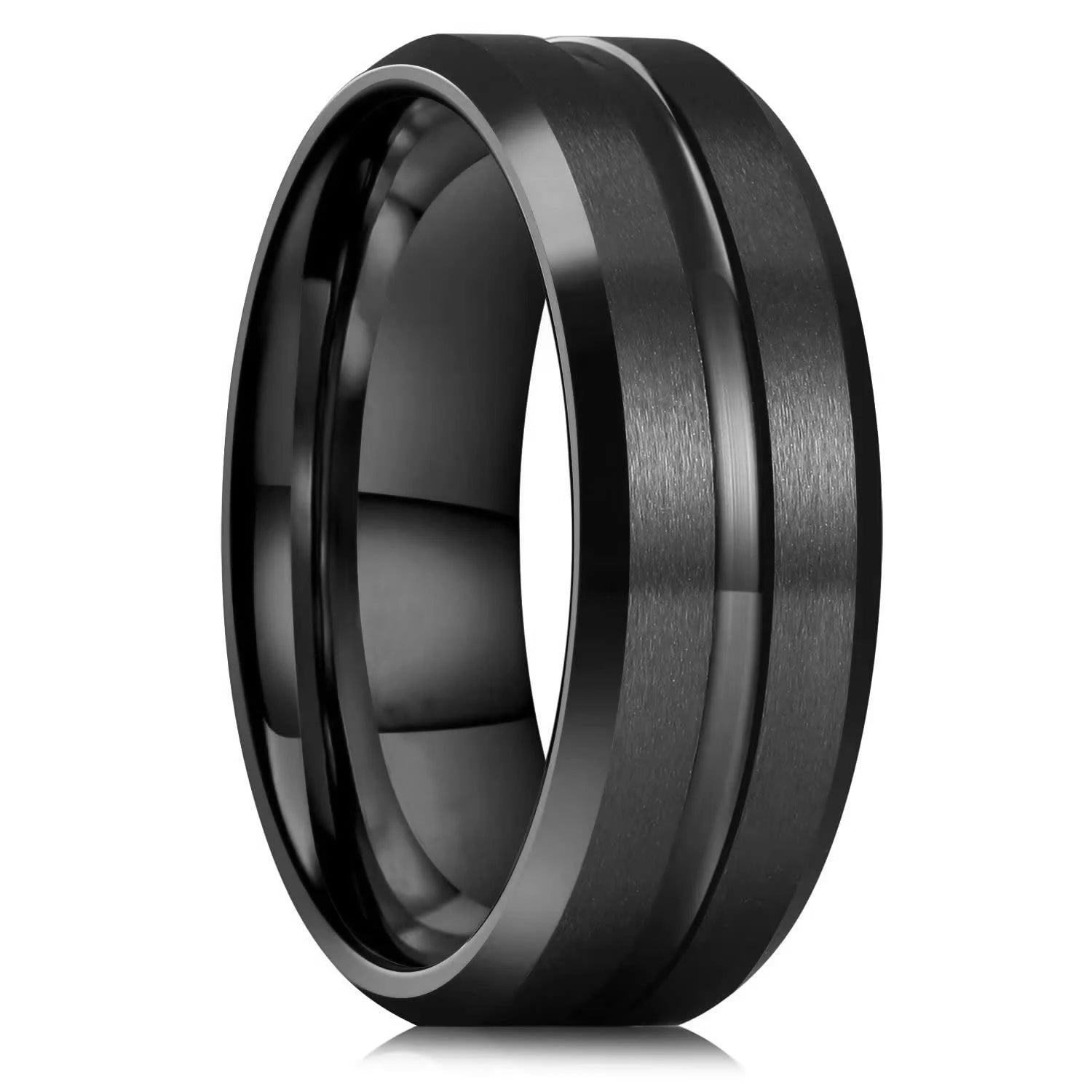 Fashio Männer Ringe Schwarz Titan Edelstahl Ringe Für Männer Frauen Ziegel Muster Finish Abgeschrägte Kante Hochzeit Ring Partei Schmuck