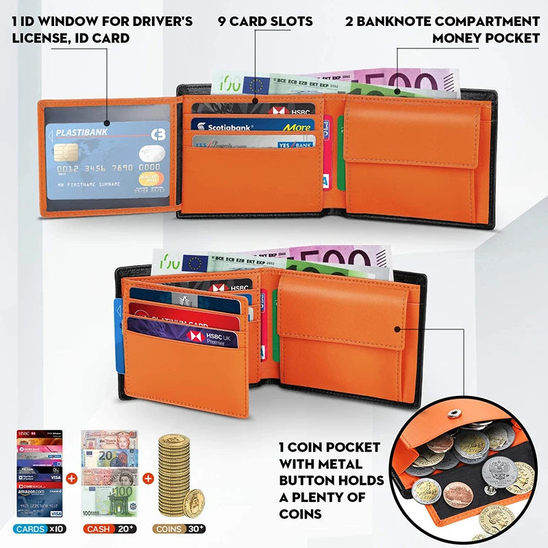 Schmale Herren Geldbörse aus echtem Leder mit RFID Schutz und Münzfach